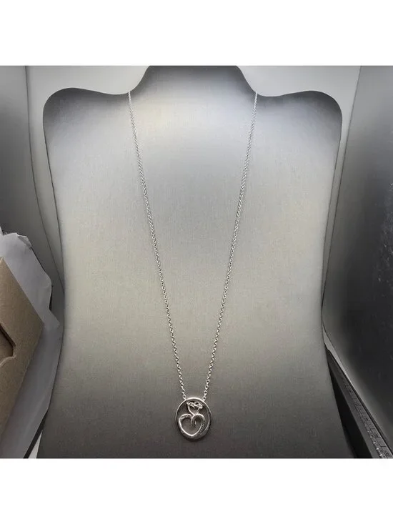 Sterling Silver Mother Daughter Heart Pendant Necklace Open Work Signed LA 925 - Picture 2 of 11
